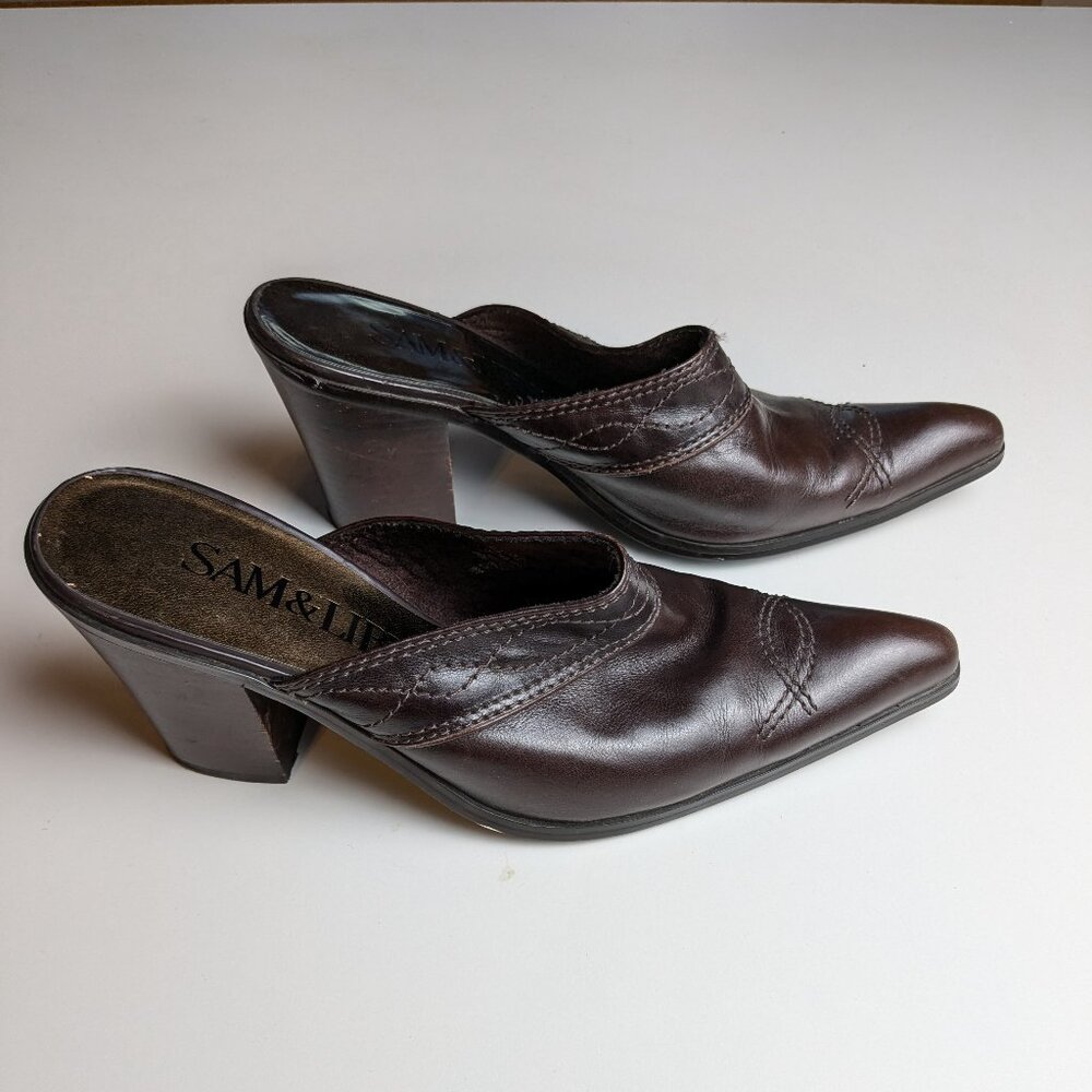Sam &  Libby Women's Size 8 Brown Leather Heeled Slide